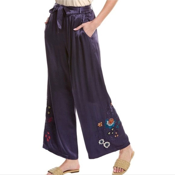 Johnny Was Pants - Johnny Was Didiana Paperbag Pant Large Purple Embroidered